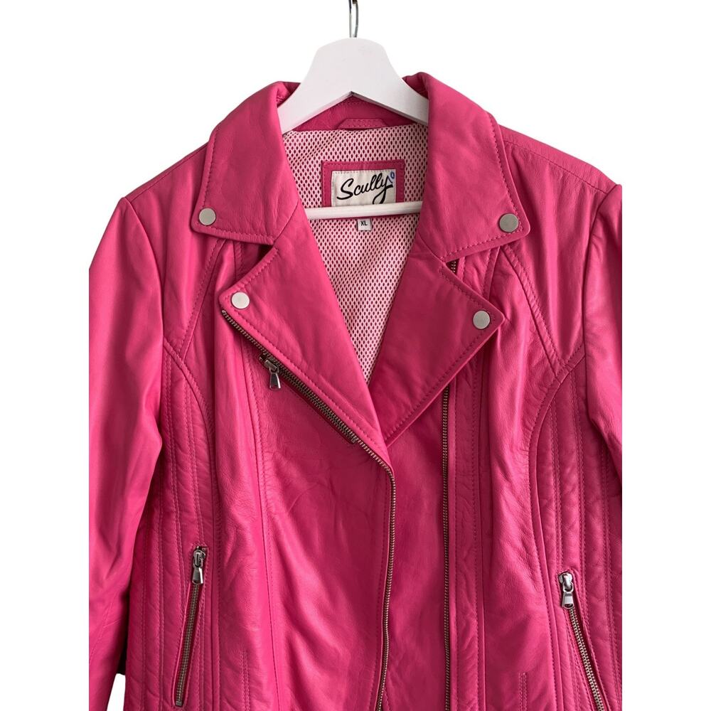 Scully Pink Leather Jacket Womens XL Moto Biker Zippers Vintage - Picture 3 of 7